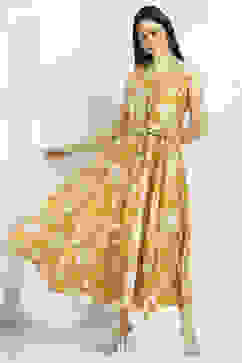 Yellow Viscose Blend Flared Dress image number 0
