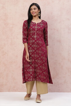 Phalsa LIVA A Line Printed Kurta image number 4