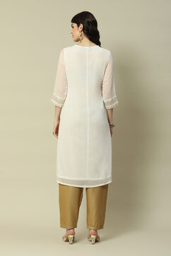 Off White Poly Georgette Straight Kurta image number 4