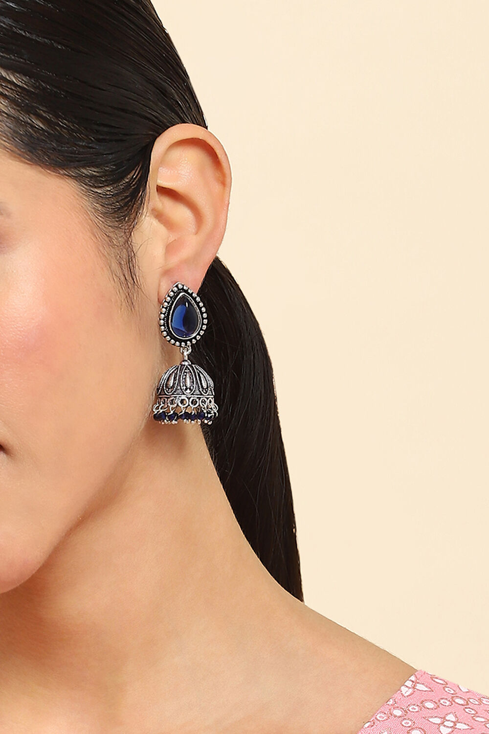 Navy Brass Jhumka image number 1