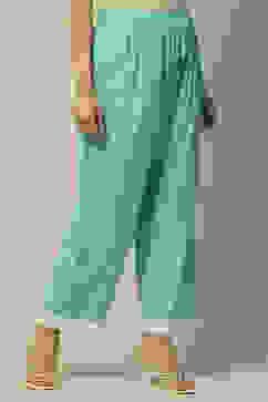 Sea Green Rayon Slub Straight Palazzo image number 3