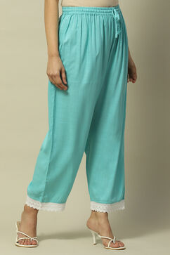 Sea Green Rayon Slub Straight Palazzo image number 3