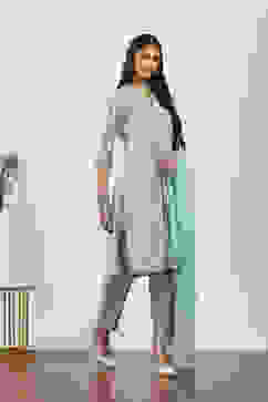 Green Viscose Polyester Gathered Suit Sets image number 5