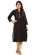 Black Straight Cotton Kurta image number 3