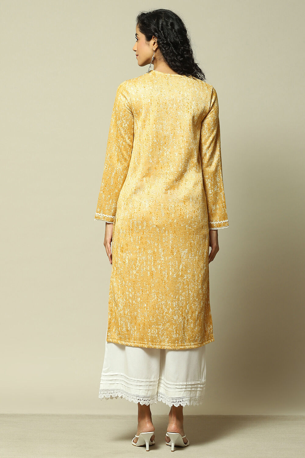 Yellow Acrylic Straight Printed Kurta image number 3