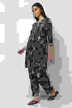 Navy Blue Printed Straight Co-ord Set image number 3