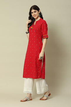 Pink Cotton Straight Printed Kurta image number 2