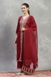 Red Viscose Rayon Embroidered Gathered Suit Set image number 3
