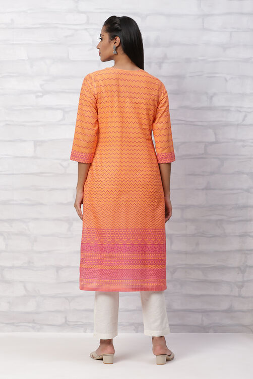 Orange Cambric Cotton Straight Kurta image number 4