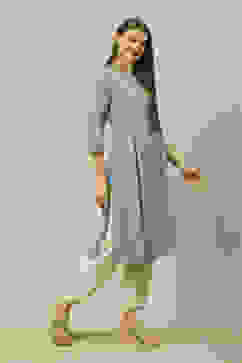 Grey Polyester Straight Printed Kurta image number 4