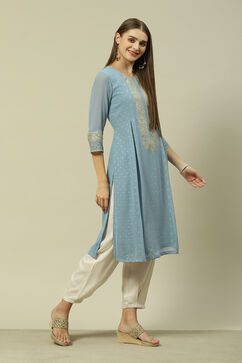 Grey Polyester Straight Printed Kurta image number 4