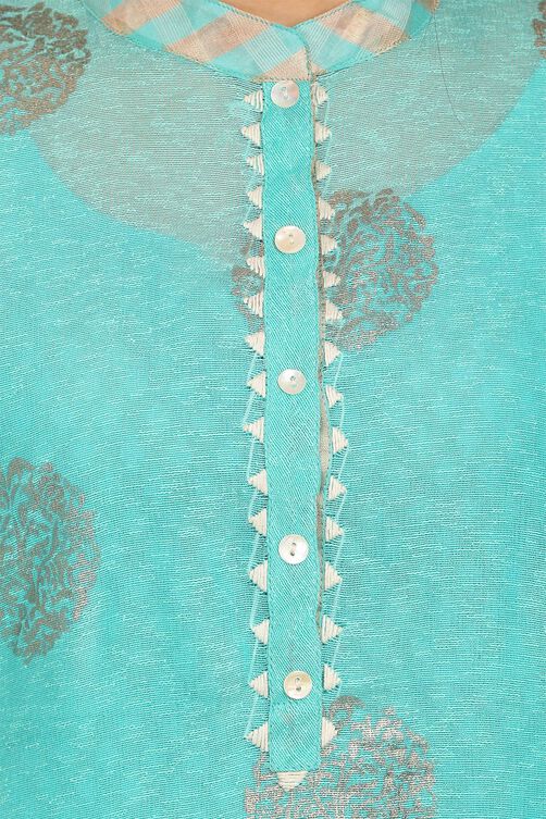 Turquoise Straight poly cotton Kurta image number 5
