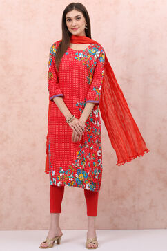 Red LIVA Straight Kurta image number 5