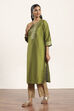 Lime Green Viscose Rayon Straight Kurta Pants Set image number 3