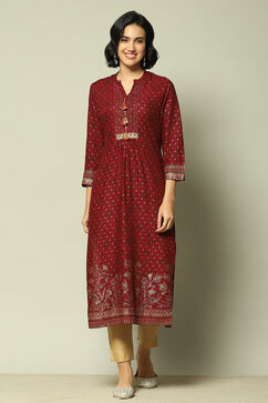 Red Rayon Printed Straight Kurta image number 5