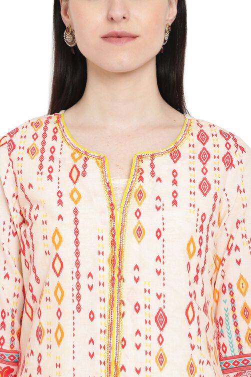 Peach Cotton Front Open Kurta image number 1