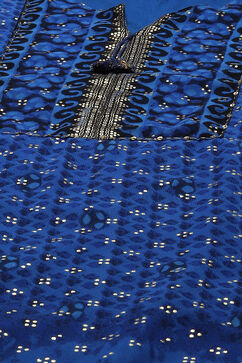 Cobalt Blue Polyester Straight Printed Kurta image number 1