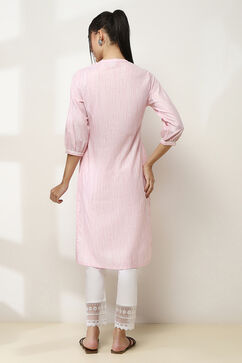 Pink Cotton Yarn-Dyed Straight Kurta image number 3