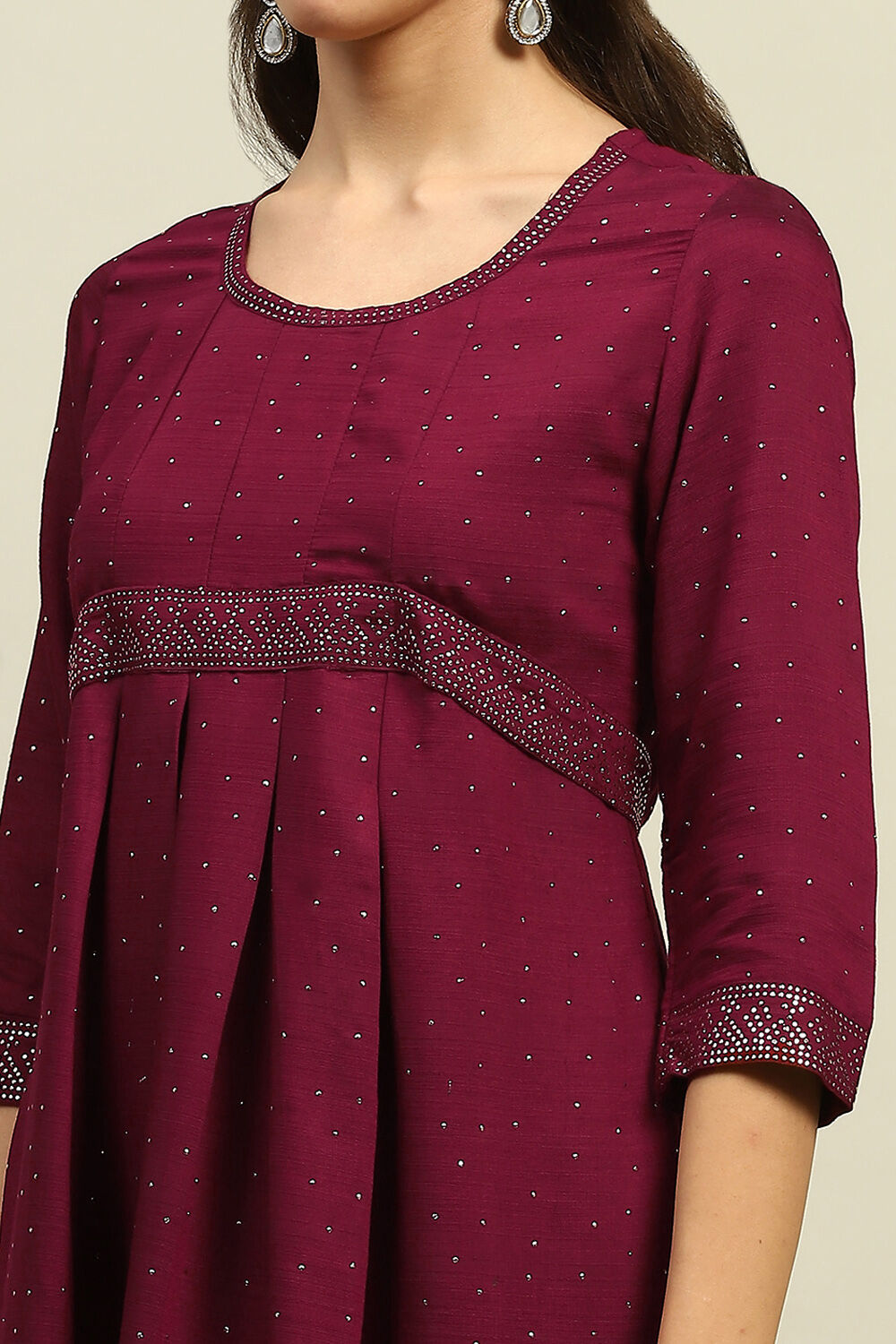 Red Viscose Blend Gathered Printed Dress With Dupatta image number 1