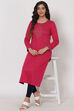 Pink Poly Cotton Jacquard Kurta image number 0