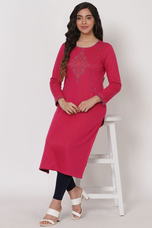 Pink Poly Cotton Jacquard Kurta image number 0