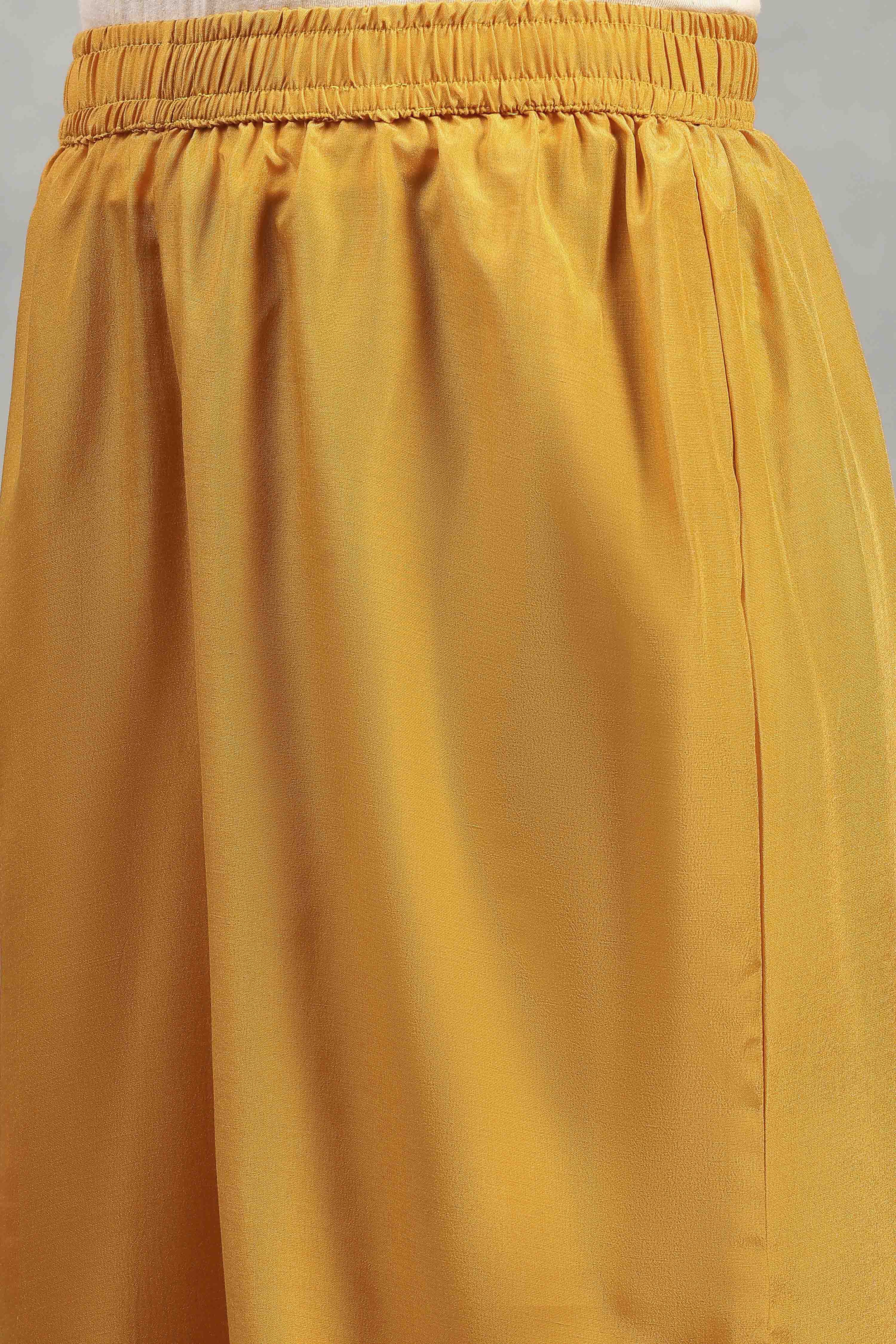 Yellow Viscose Rayon Embroidered Gathered Suit Set image number 2