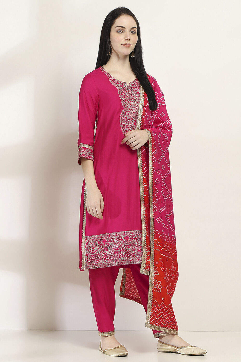 Lime Green Viscose Blend Embroidered Straight Suit Set image number 5