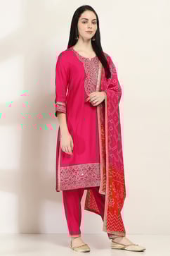 Pink Viscose Blend Straight Set image number 5