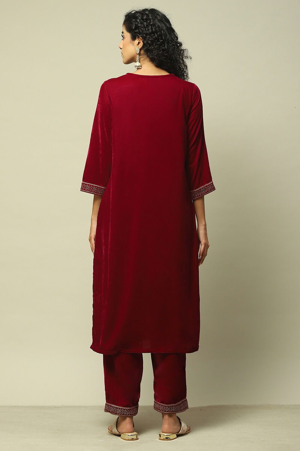 Wine Polyester Straight Printed Kurta Palazzo Suit Set image number 5