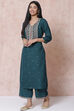 Bottle Green LIVA Straight Kurta image number 2