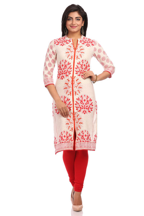 Beige Straight Cotton Kurta image number 0