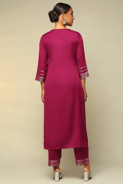 Phalsa Acrylic Straight Yarn Dyed Kurta Palazzo Suit Set image number 4