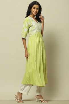 Lime Green Rayon Slub Tiered Dress image number 4