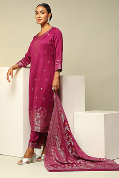 Phalsa Acrylic Straight Yarn Dyed Kurta Palazzo Suit Set image number 7