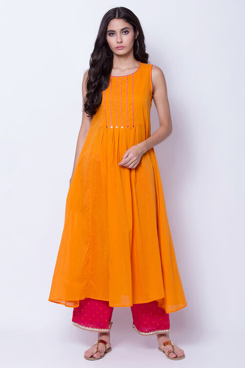 Pink Cotton Straight Kurta image number 3