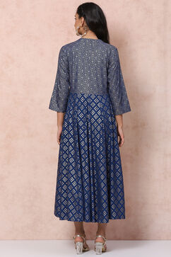 Navy Blue Viscose Rayon Kalidar Dress image number 4