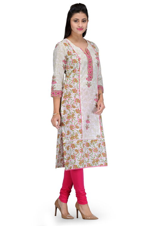 White Cotton Straight Kurta image number 1