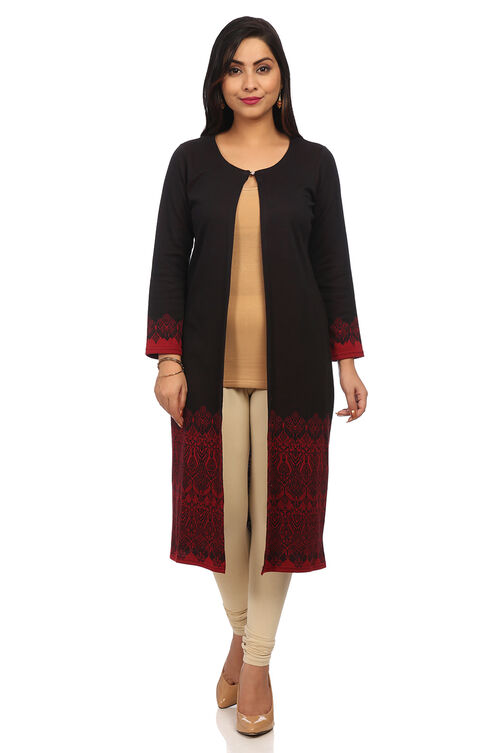 Black Straight Poly Cotton Shrug image number 0
