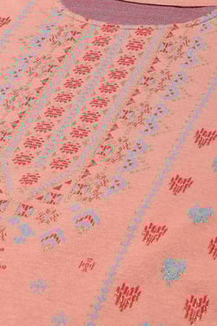 Peach Jacquard Straight Printed Kurta Palazzo Suit Set image number 1