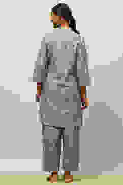 Blue Viscose Blend Straight Printed Co-ord Set image number 4