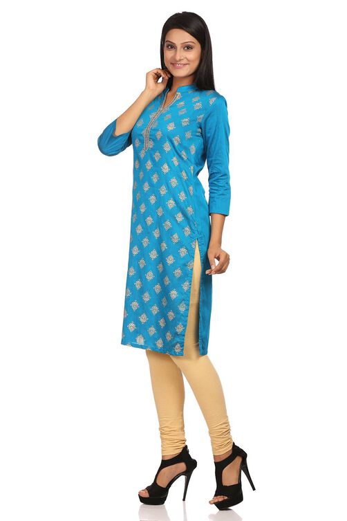 Turquoise Straight Poly Viscose Kurta image number 1