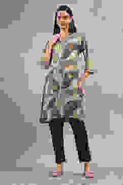 Ecru and Brown Printed Straight Kurta image number 5