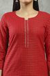 Red Viscose Straight Kurta Pants Set image number 1