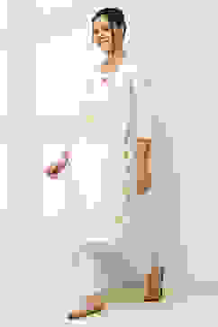 White Cotton Floral Straight Kurta image number 2