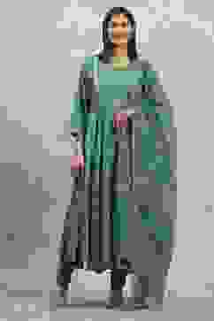 Teal Green Viscose Rayon Embroidered Anarkali Suit Set image number 6