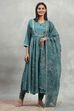 Beige Viscose Rayon Embroidered Anarkali Suit Set image number 6