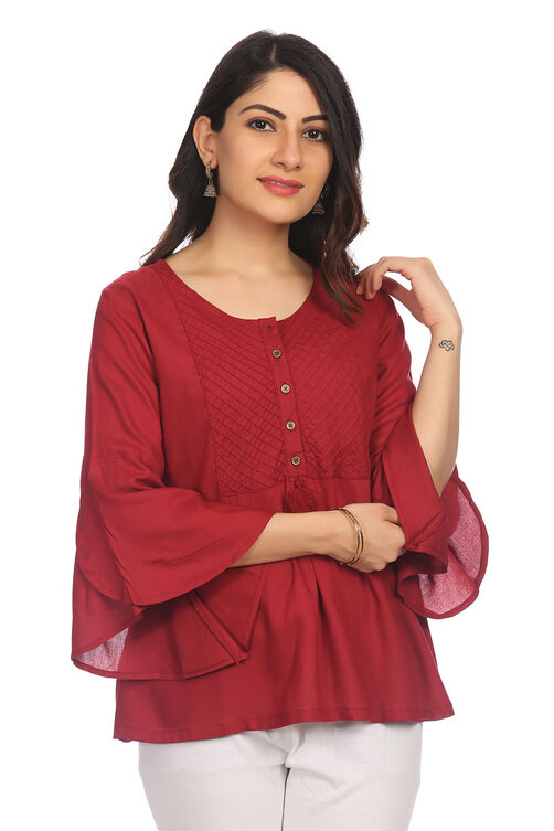 Maroon Viscose Rayon Short Top image number 0