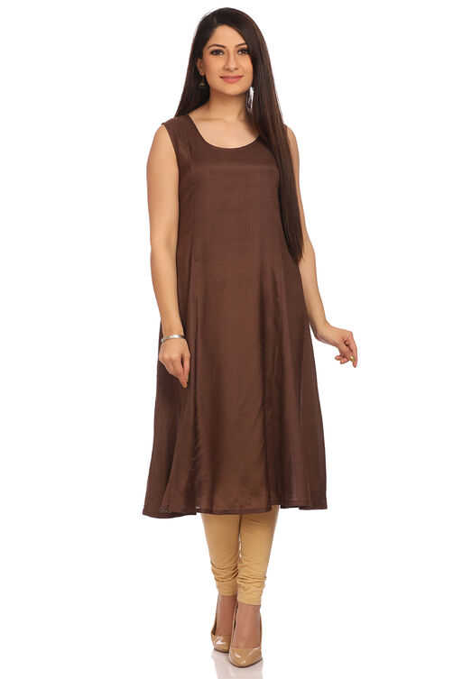 Beige Straight Cotton Kurta image number 4