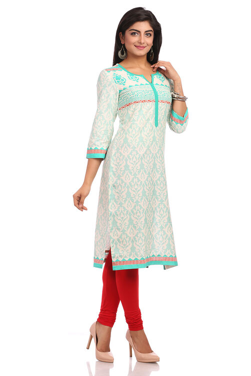 Beige Straight Cotton Kurta image number 2