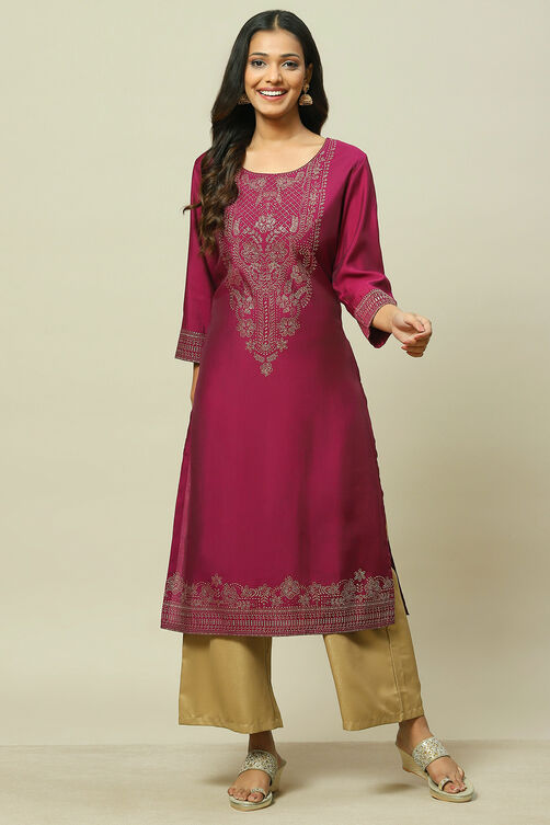 Purple LIVA Straight Kurta image number 5